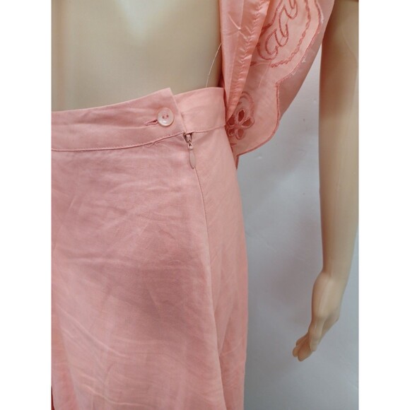 La Rea Collection 100% Linen Suit Set Skirt Top Sz XL Coral Pink - Picture 6 of 9